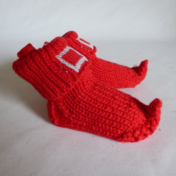 INFANT BABY CHRISTMAS ELF RED KNIT BOOTIES SLIPPERS SOCKS SHOES (NEW) NEVER WORN - Picture 4 of 10